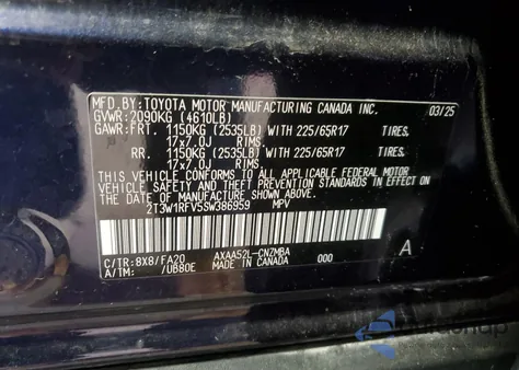 2025 Toyota Rav4 Xle from USA, damaged, VIN 2T3W1RFV5SW386959